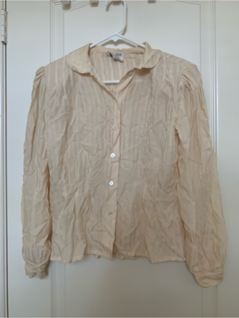 I. Magnin 100% Silk Pleated Blouse Top Cream Ivory Vintage 80s Size 4 Fair